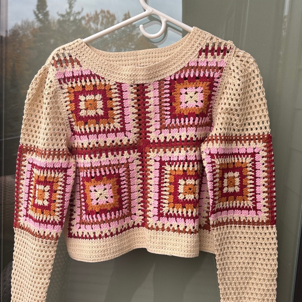 Truth by Republic Cropped Crochet Top Women’s Medium Colorful Sweater anthro - Picture 2 of 11